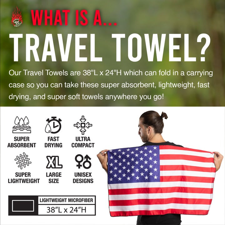 Travel Towel Black & White  USA Flag