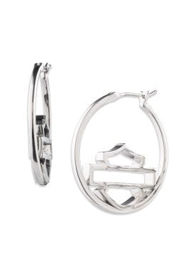 Harley-Davidson Open Ba & Shield Silver Tone Plate Earrings
