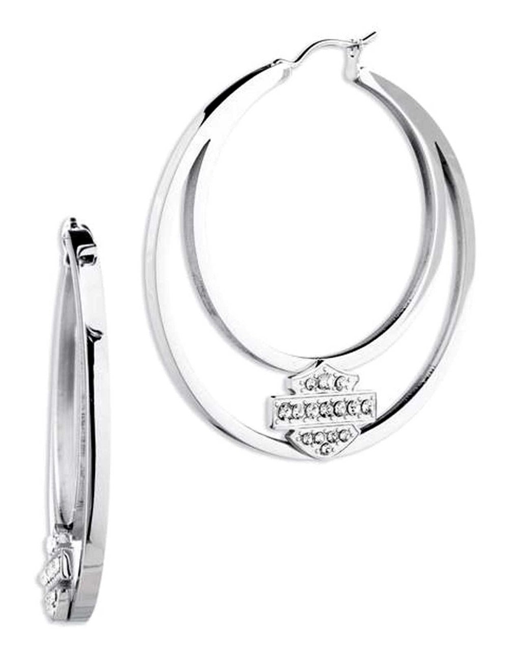 Harley-Davidson Silver Crystal Hoop Earrings