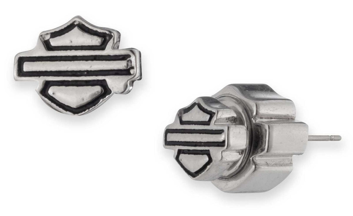 Bar & Shield Logo Stainless Earrings 6mm