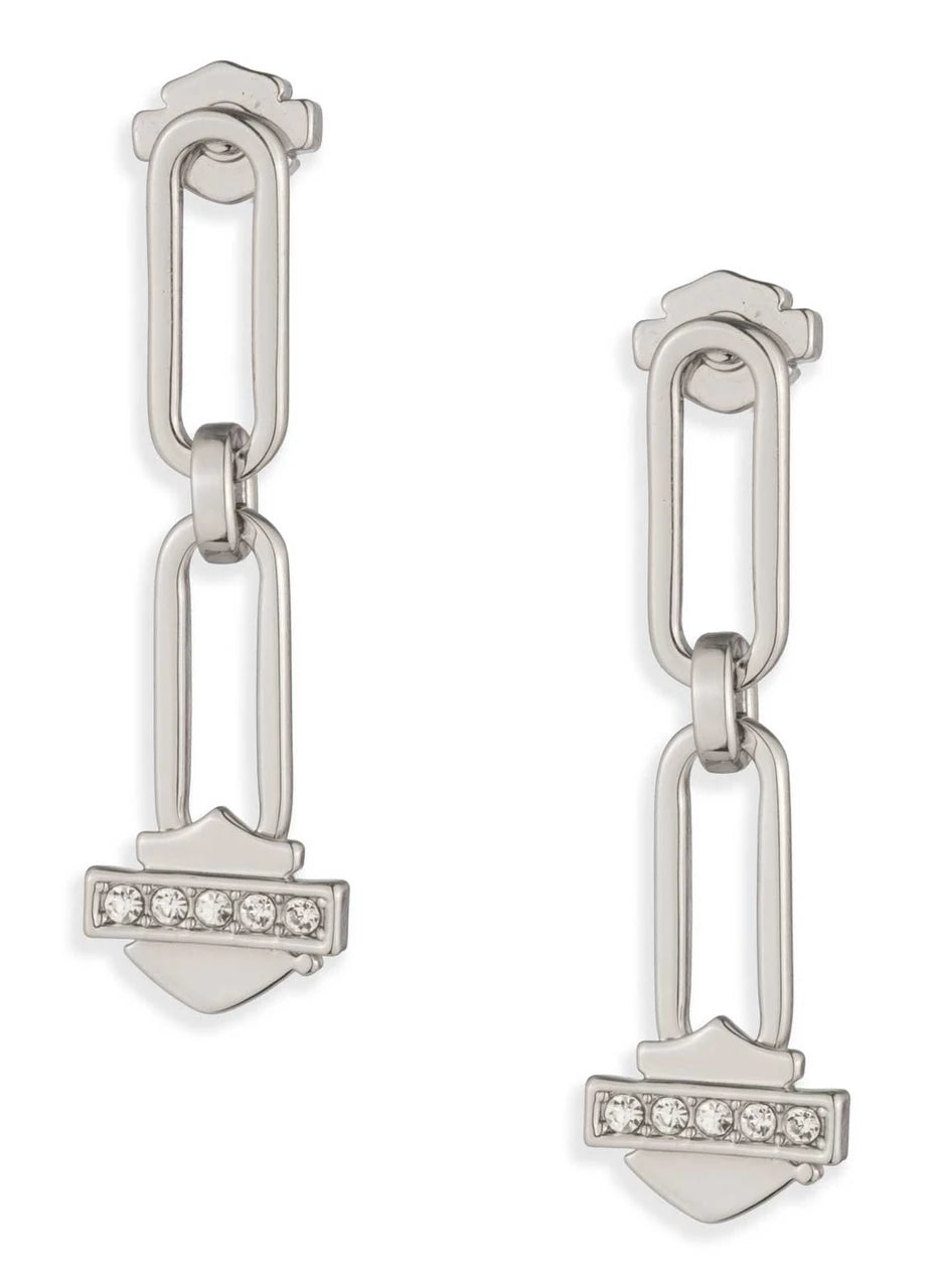 Harley-Davidson Pave Crystal B&S Link Drop Earrings