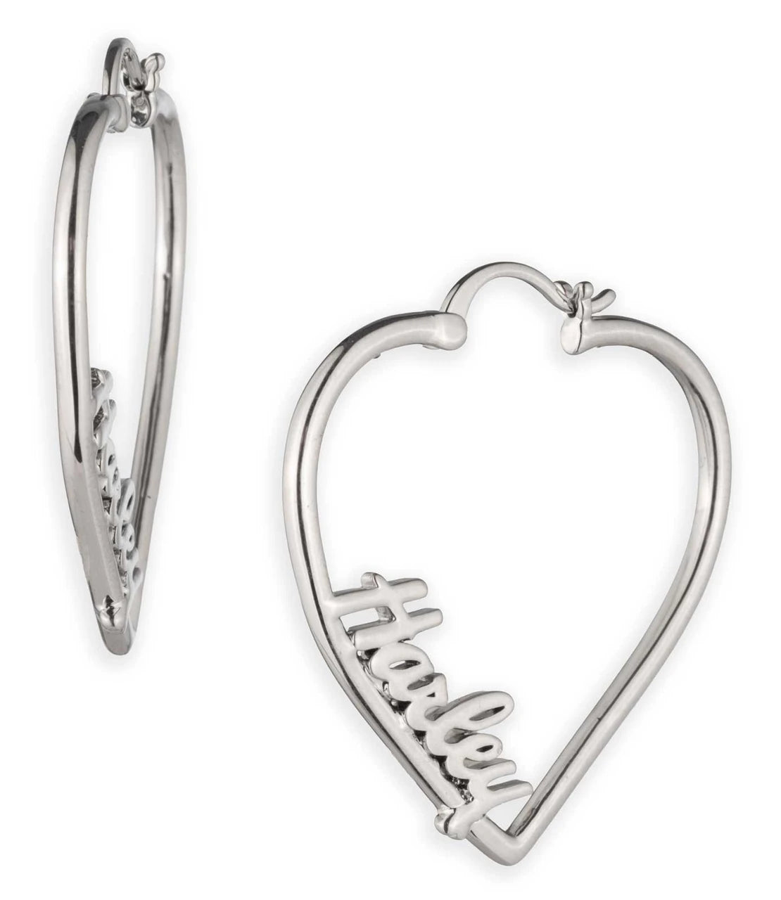 Harley-Davidson Cursive Heart Hoop Earrings