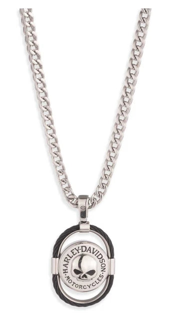 Harley-Davidson Men's Willie G Skull Oval Cable Stainless Steel Pendant Necklace