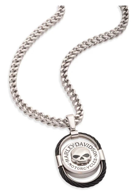 Harley-Davidson Men's Willie G Skull Oval Cable Stainless Steel Pendant Necklace