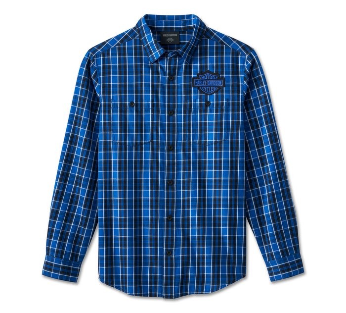 Harley-Davidson Men's Long Sleeve Blue Plaid Shirt Harley-Davidson Men's Long Sleeve Blue Plaid Shirt