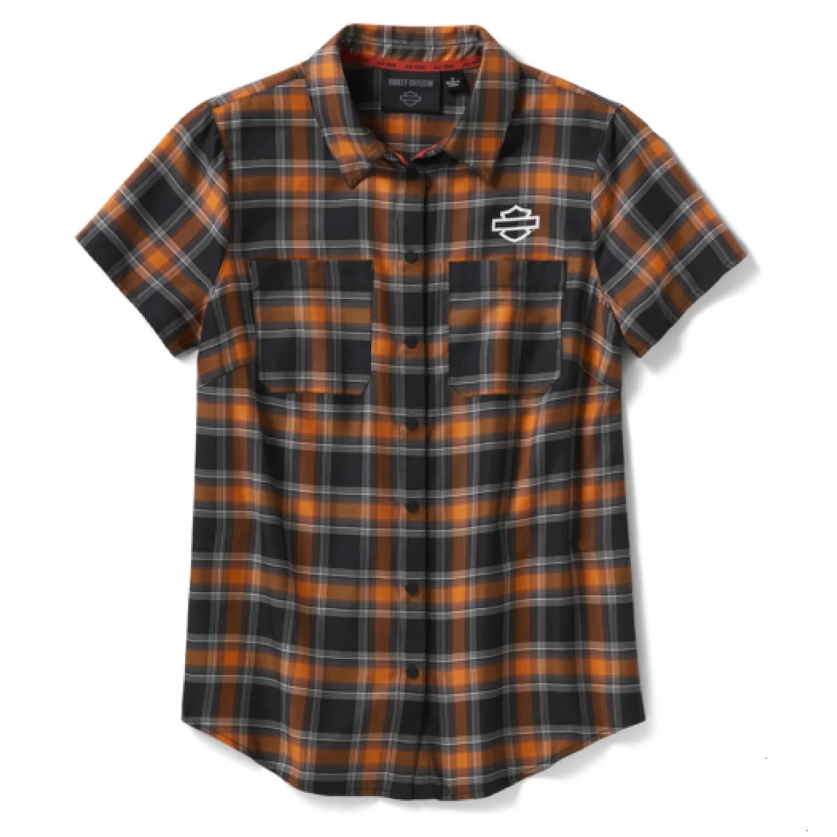 Harley-Davidson Ladies Black/Orange Plaid Shirt