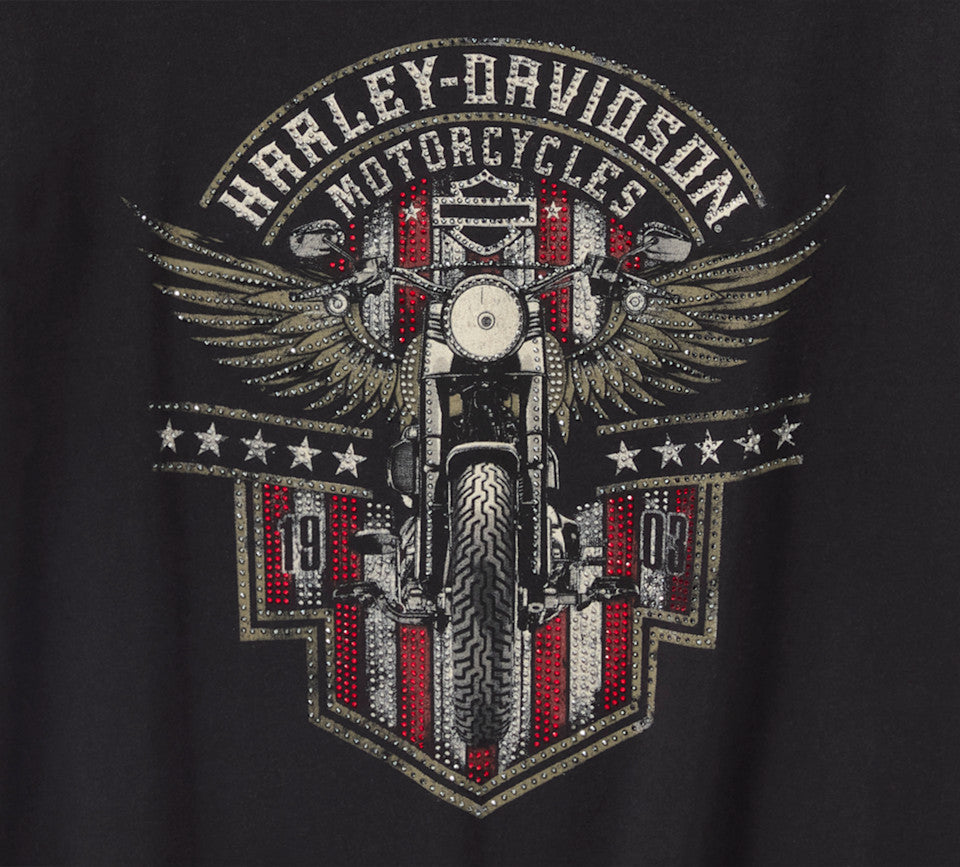 Harley-Davidson Ladies Bling Rip & Repair Cold Shoulder Tee