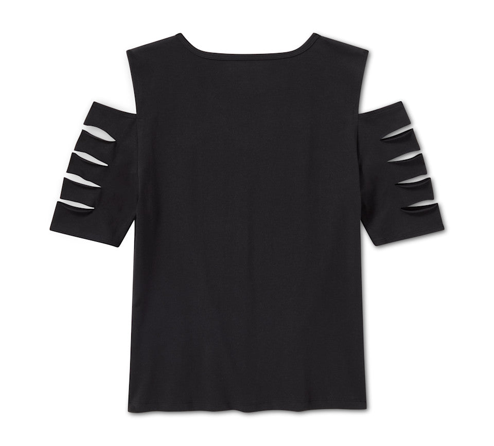 Harley-Davidson Ladies Bling Rip & Repair Cold Shoulder Tee