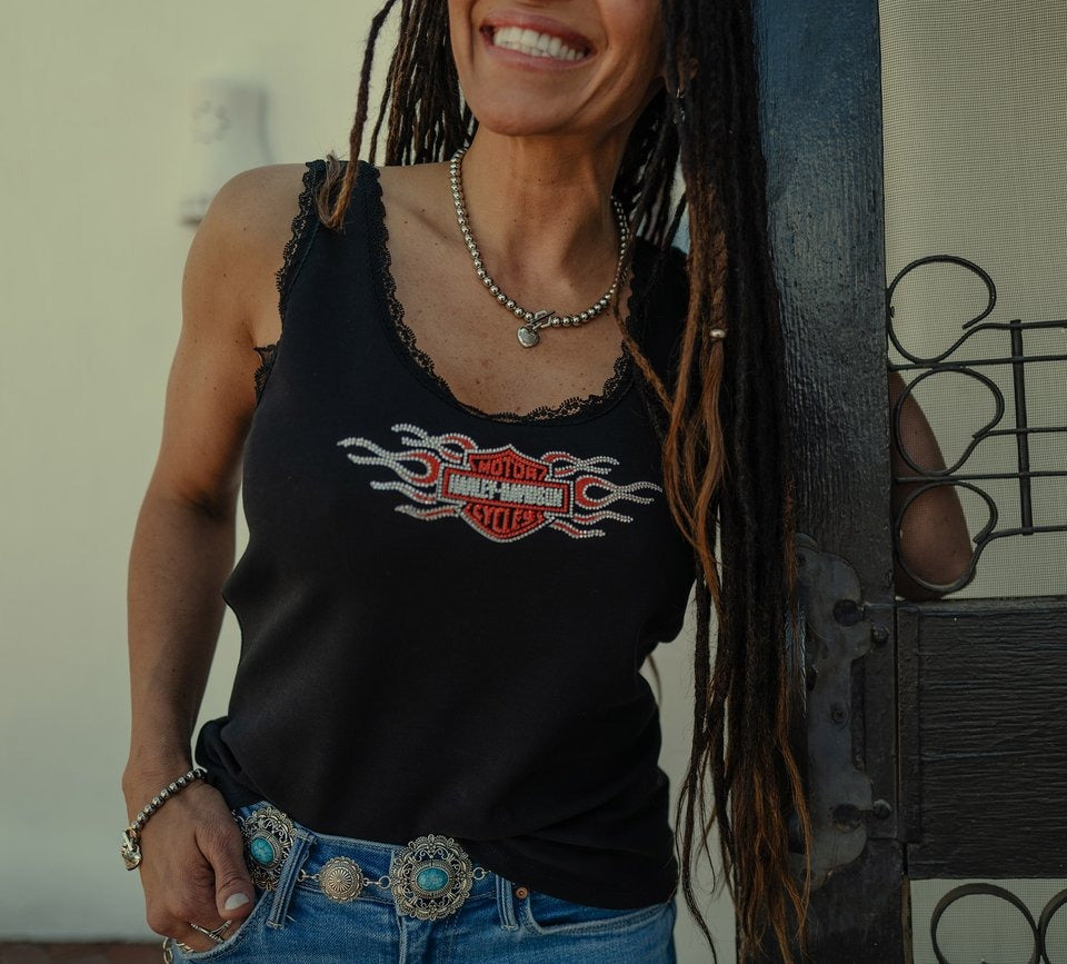 Harley-Davidson Vintage Flames Bling Ladies Tank