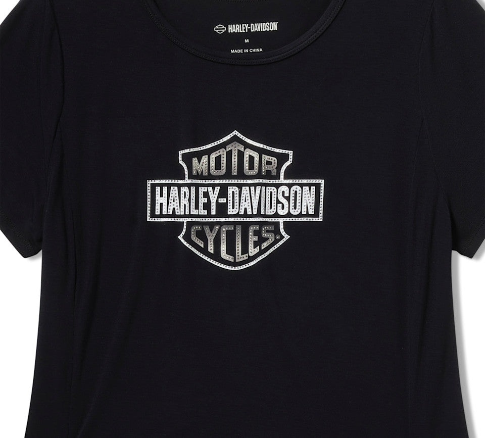 Harley-Davidson Ladies Beveled Bar & Shield Bling Top - Black