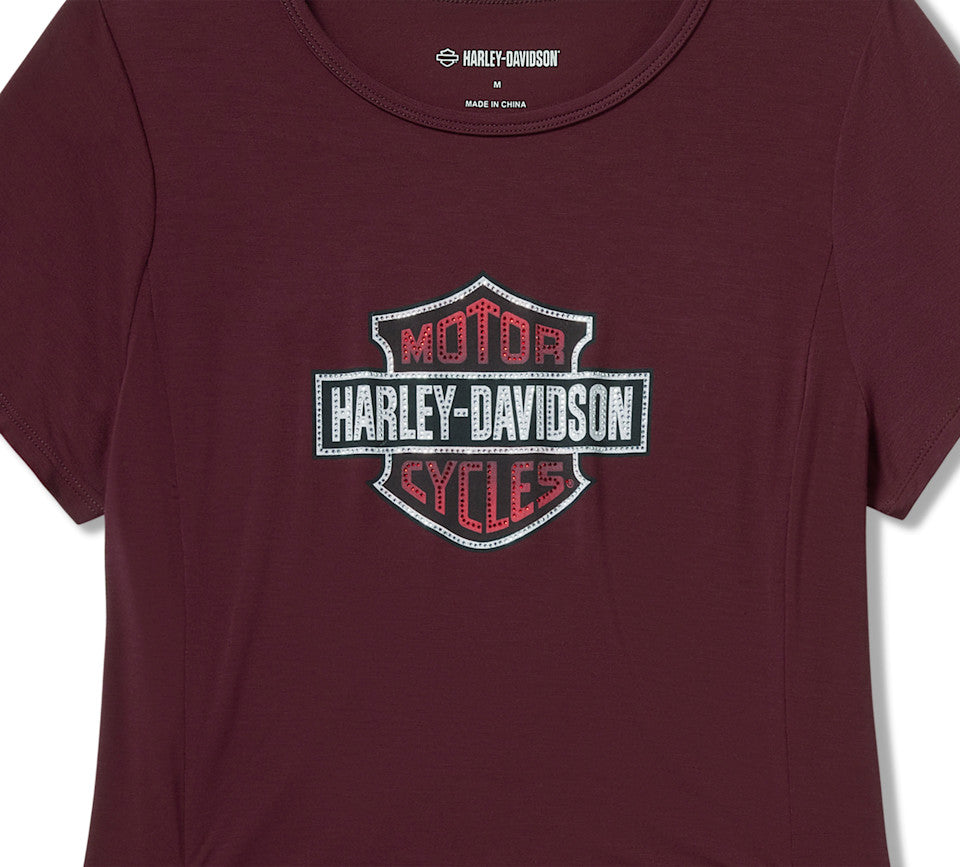 Harley-Davidson Ladies Beveled Bar & Shield Bling Top - Maroon