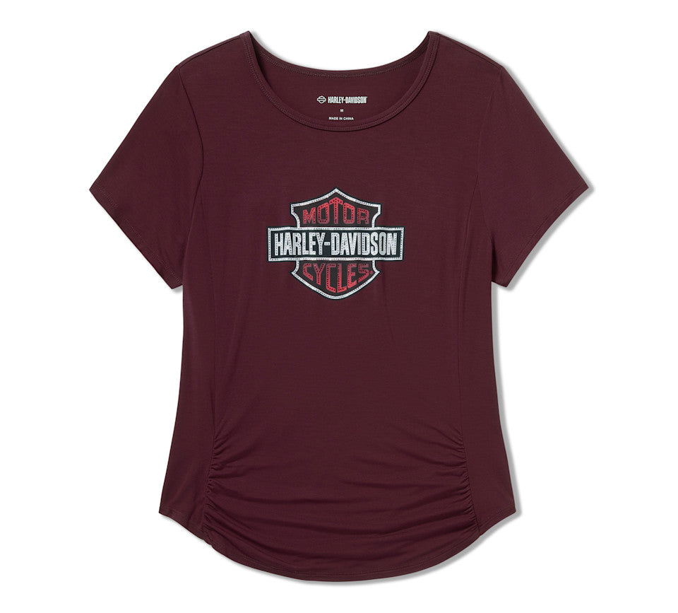 Harley-Davidson Ladies Beveled Bar & Shield Bling Top - Maroon