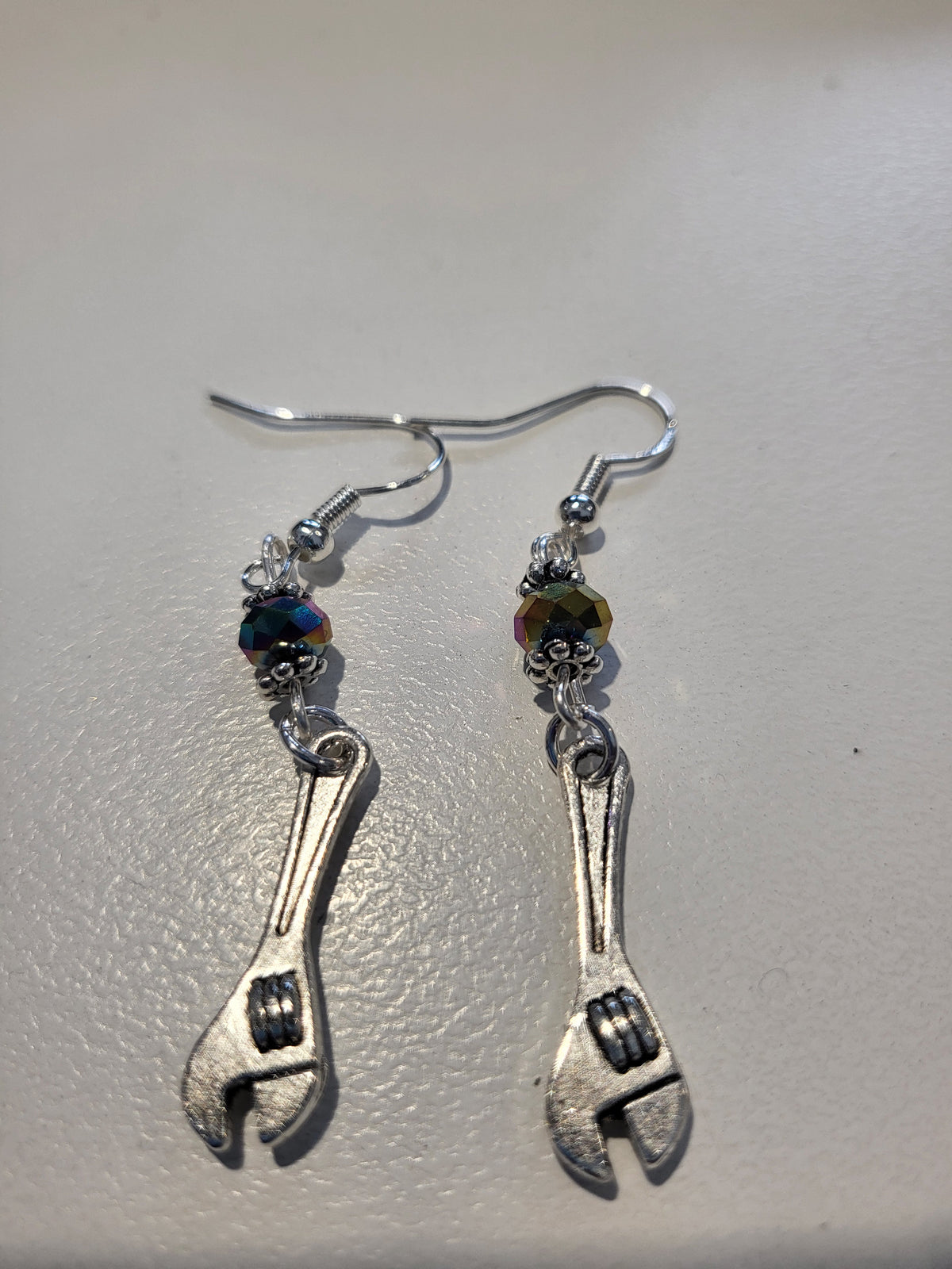 Earrings Sliver Crescent - Blue/Gold Crystals