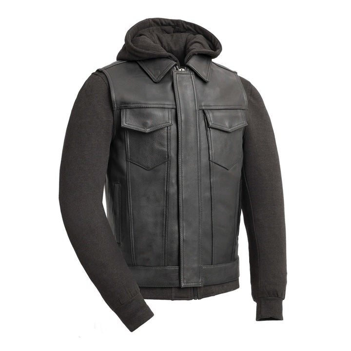 Kent - Men'S Leather Vest With Hoodie