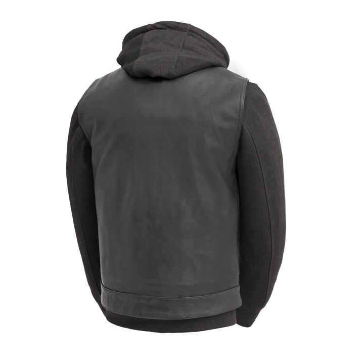 Kent - Men'S Leather Vest With Hoodie