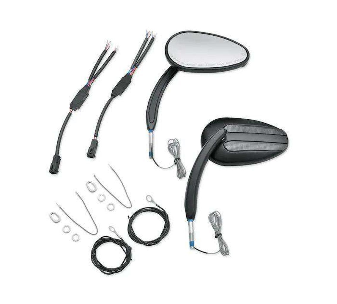 Satin Black Mirror With Auxiliary Running Light And Directional Indicator-56000081-Rolling Thunder Harley-Davidson